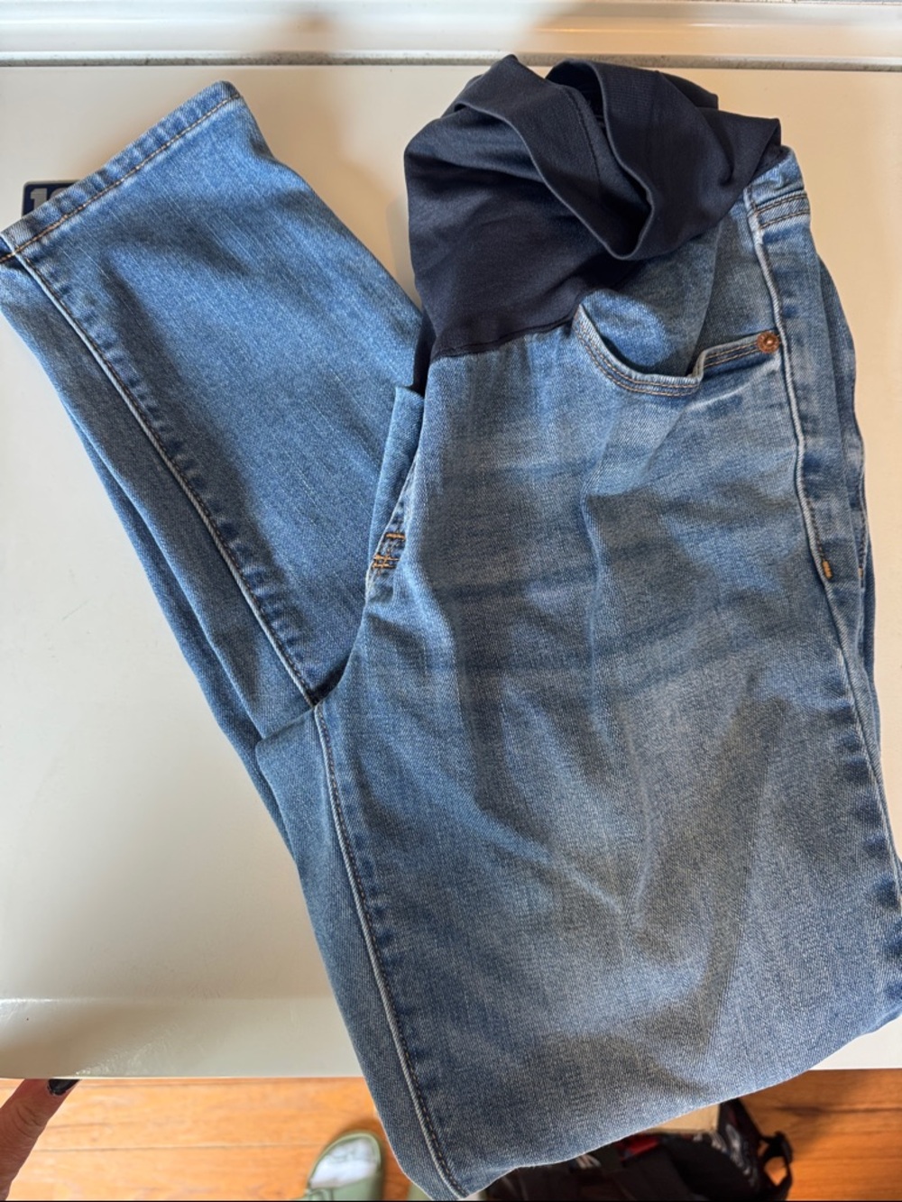 Old Navy Light Blue Maternity Skinny Jeans with Black Waistband